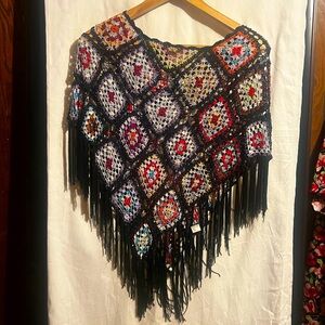Vintage Granny Square Crochet Poncho
